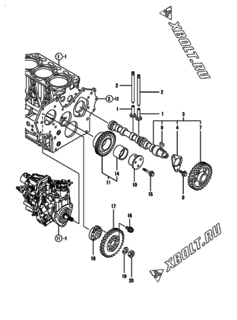  Двигатель Yanmar 3TNV88-XMS2, узел -  Распредвал и приводная шестерня 