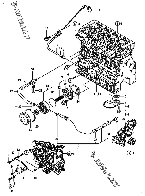  Система смазки двигателя Yanmar 4TNV88-XMS2