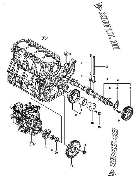 Распредвал и приводная шестерня двигателя Yanmar 4TNV94L-NCKMK