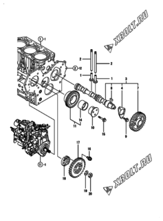  Двигатель Yanmar 3TNV88-GNP, узел -  Распредвал и приводная шестерня 