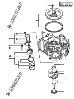  Двигатель Yanmar 2V750-DVBF, узел -  Коленвал и поршень 