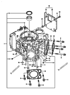  Двигатель Yanmar 2V750-CVER, узел -  Блок цилиндров 