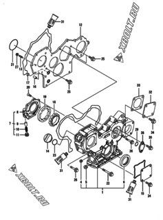  Двигатель Yanmar 3TNV82A-XFU, узел -  Корпус редуктора 