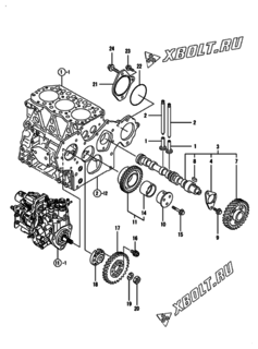  Двигатель Yanmar 3TNV82A-XFU, узел -  Распредвал и приводная шестерня 