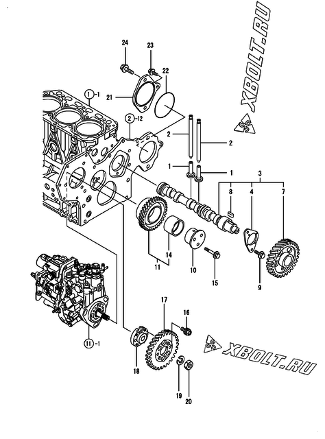 Распредвал и приводная шестерня двигателя Yanmar 3TNV88-XFU
