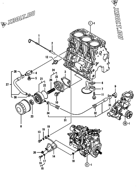  Система смазки двигателя Yanmar 3TNV88-XFU