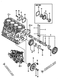  Двигатель Yanmar 4TNV88-DAE, узел -  Распредвал и приводная шестерня 