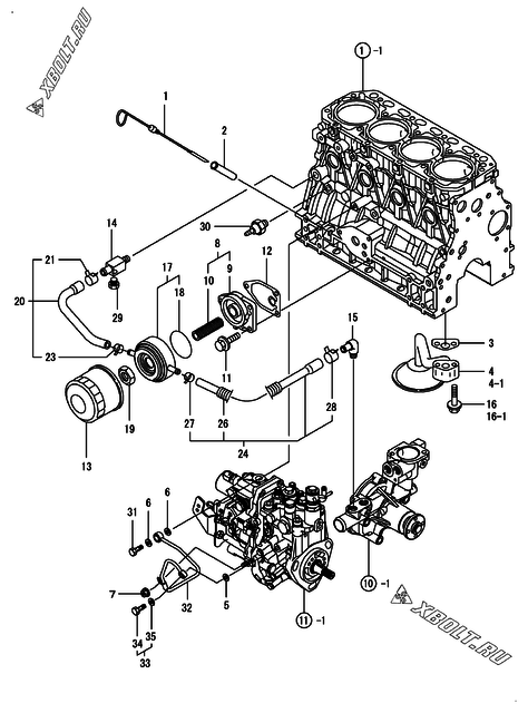  Система смазки двигателя Yanmar 4TNV88-DAE