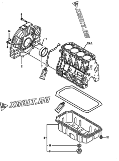  Двигатель Yanmar 4TNV98-SSU, узел -  Маховик с кожухом и масляным картером 