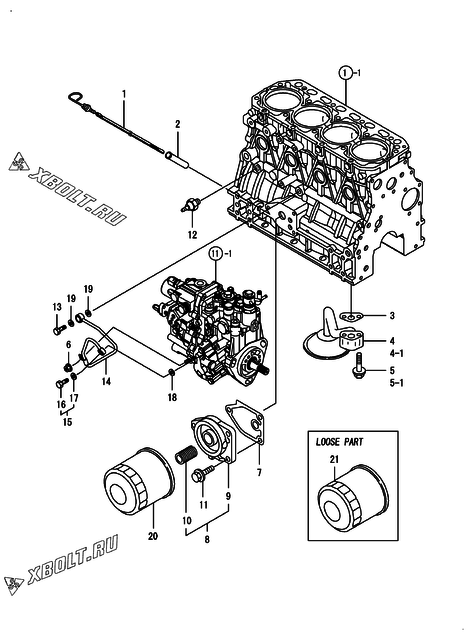  Система смазки двигателя Yanmar 4TNV88-SXU