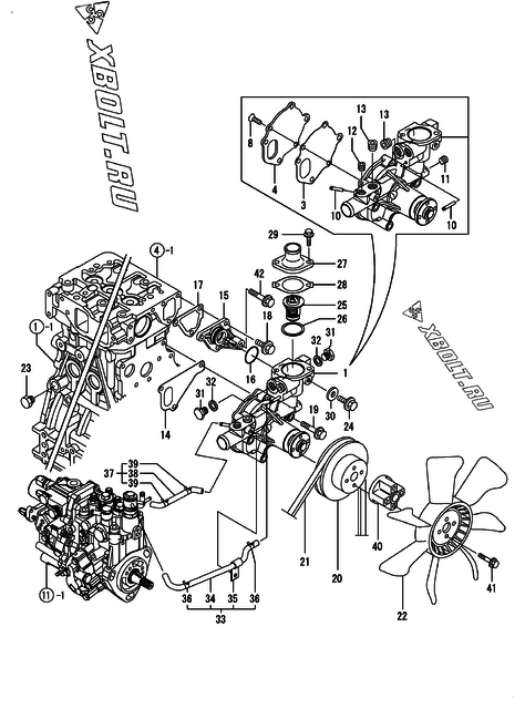  Система водяного охлаждения двигателя Yanmar 4TNV88-SXU