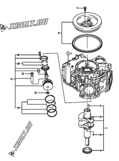  Двигатель Yanmar 2V78R-CA, узел -  Коленвал и поршень 