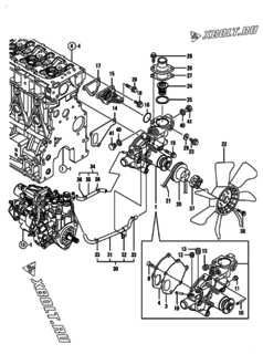 Двигатель Yanmar 4TNV84T-XSU, узел -  Система водяного охлаждения 