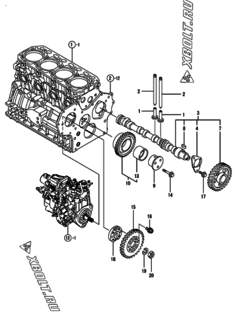  Двигатель Yanmar 4TNV84T-K5FN, узел -  Распредвал и приводная шестерня 