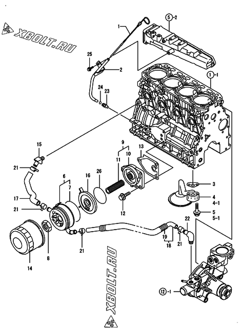  Система смазки двигателя Yanmar 4TNV84T-K5FN