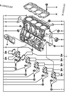  Двигатель Yanmar 4TNV98T-N2FN, узел -  Блок цилиндров 