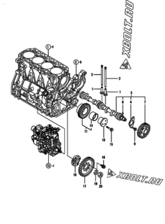  Двигатель Yanmar 4TNV98T-N2FN, узел -  Распредвал и приводная шестерня 