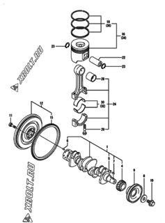  Двигатель Yanmar 4TNV98T-N2FN, узел -  Коленвал и поршень 