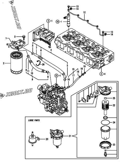 Топливопровод двигателя Yanmar 4TNV98T-N2FN