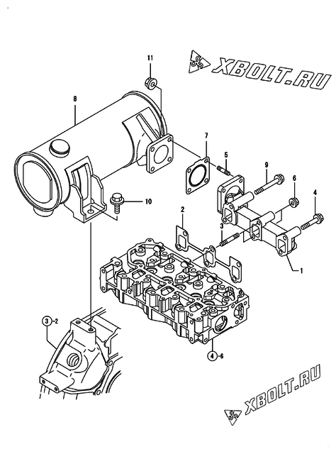  Выпускной коллектор двигателя Yanmar 3TNV76-SNS2
