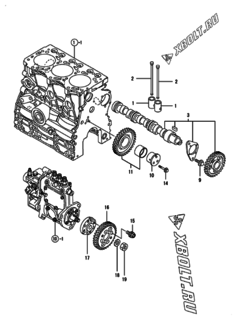  Двигатель Yanmar 3TNV76-SNS2, узел -  Распредвал и приводная шестерня 