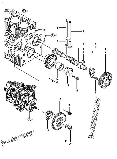  Распредвал и приводная шестерня двигателя Yanmar 3TNV88-SDB