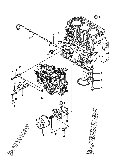  Система смазки двигателя Yanmar 3TNV88-SDB