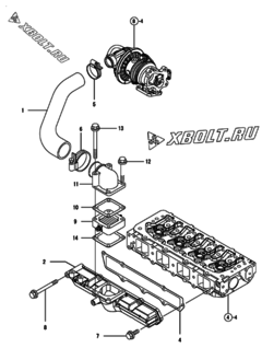  Двигатель Yanmar 4TNV84T-DFM, узел -  Впускной коллектор и воздушный фильтр 