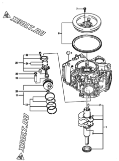  Двигатель Yanmar 2V750-CVWS, узел -  Коленвал и поршень 