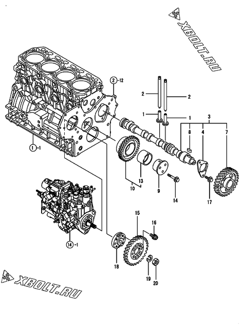  Распредвал и приводная шестерня двигателя Yanmar 4TNV84T-GKMR