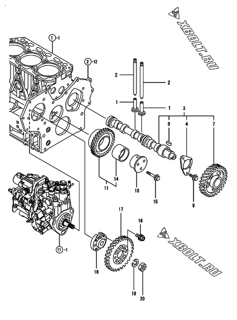  Распредвал и приводная шестерня двигателя Yanmar 3TNV88-SHYB