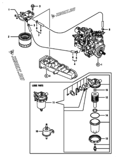  Двигатель Yanmar 3TNV88-SHYB, узел -  Топливопровод 