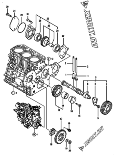  Двигатель Yanmar 3TNV88-XWA2, узел -  Распредвал и приводная шестерня 