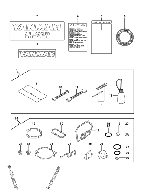  Инструменты, шильды и комплект прокладок двигателя Yanmar L70AE-DETMW2