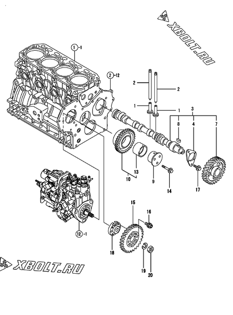  Распредвал и приводная шестерня двигателя Yanmar 4TNV88-XKMR
