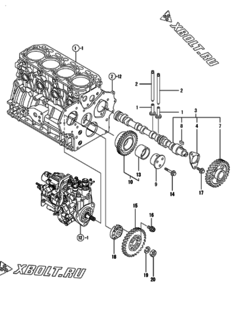 Двигатель Yanmar 4TNV88-XKMR, узел -  Распредвал и приводная шестерня 