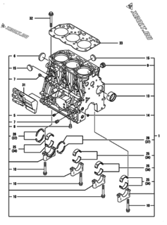  Двигатель Yanmar 3TNV88-SSU, узел -  Блок цилиндров 