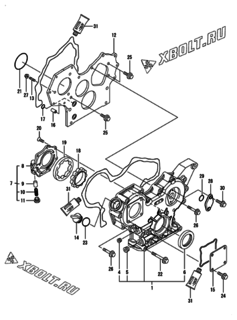  Двигатель Yanmar 3TNV88-SSU, узел -  Корпус редуктора 