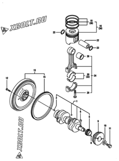  Двигатель Yanmar 3TNV88-SSU, узел -  Коленвал и поршень 