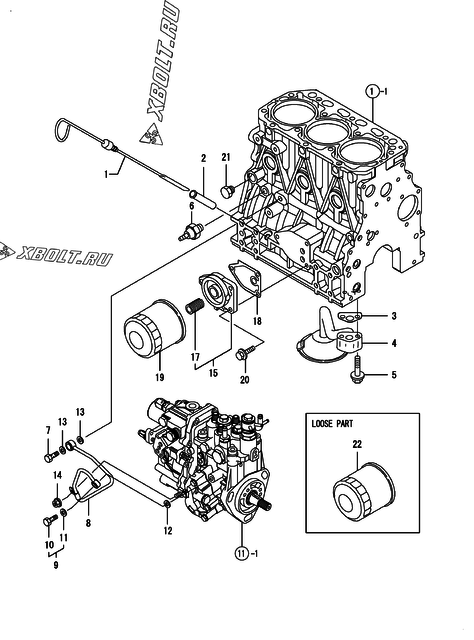 Система смазки двигателя Yanmar 3TNV88-SSU