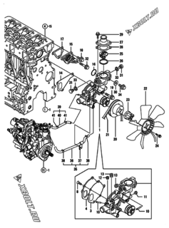  Двигатель Yanmar 3TNV88-SSU, узел -  Система водяного охлаждения 