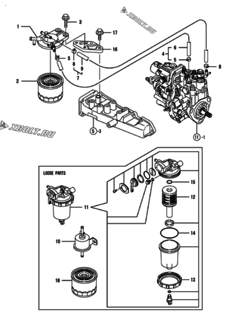  Двигатель Yanmar 3TNV88-SSU, узел -  Топливопровод 