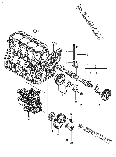  Распредвал и приводная шестерня двигателя Yanmar 4TNV94L-SXZ