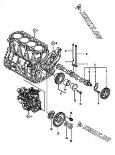  Двигатель Yanmar 4TNV94L-SXZ, узел -  Распредвал и приводная шестерня 