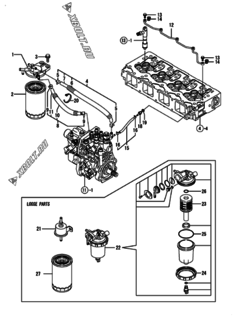  Двигатель Yanmar 4TNV94L-SXZ, узел -  Топливопровод 