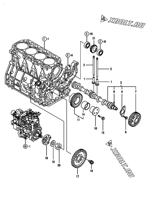  Распредвал и приводная шестерня двигателя Yanmar 4TNV94L-NDL