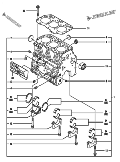  Двигатель Yanmar 3TNV82A-SDB, узел -  Блок цилиндров 