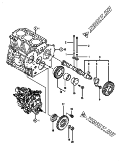  Двигатель Yanmar 3TNV82A-SDB, узел -  Распредвал и приводная шестерня 