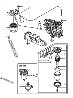  Двигатель Yanmar 3TNV82A-SDB, узел -  Топливопровод 