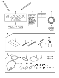  Двигатель Yanmar L48ARE-SE15A, узел -  Инструменты, шильды и комплект прокладок 